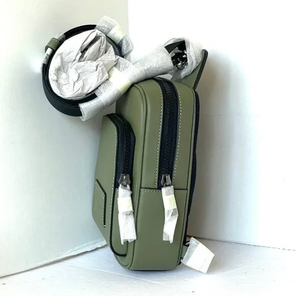 Coach Racer Sling Pack Army Green Leather Crossbody Bag CU252